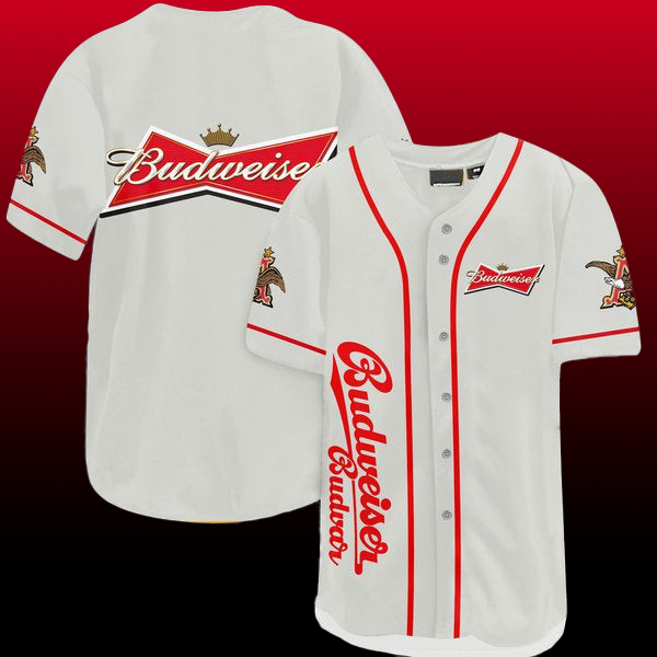 White Budweiser Beer Baseball Jersey